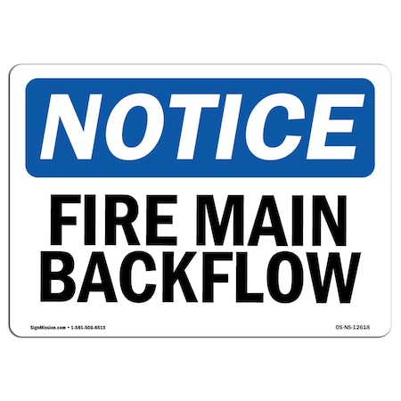 OSHA Notice Sign, Fire Main Backflow, 14in X 10in Rigid Plastic